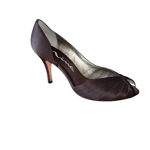 Nina Black Satin Ruched‎ Peep Toe Heels Dress Shoes Women Size 8.5M - Picture 4 of 9